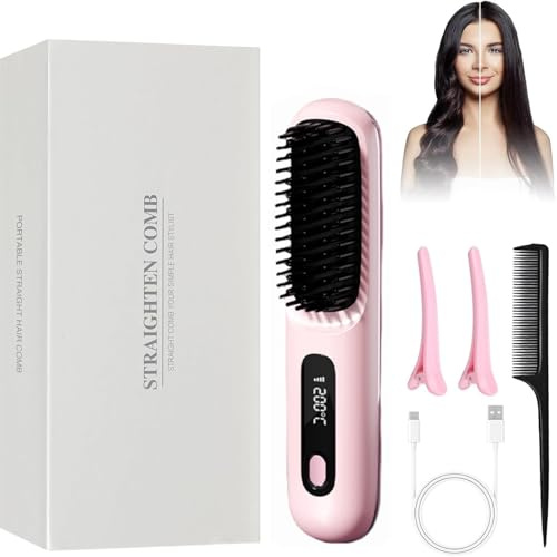 Eloura Berlin Eloura Tragbare Bürste – Glätten, Locken, Trocknen Kabellose Haarglättungsbürste mit Negativ Ionen Technologie für Frauen, ideal für unterwegs