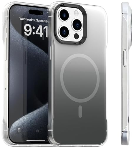 FAOMSEBS Senza Bordo Cover per iPhone 15 Pro per MagSafe, (Sensazione di Metallo Nudo) [Magnete Potente] [Protezione Rialzata per Fotocamera] Gradiente Sottile Custodia per iPhone 15 Pro Cover