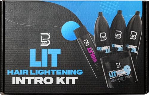 L3 VEL3 LIT Kit de iniciación para aclarar el cabello, polvo aclarador, oxidante 10, 20, 30 vol, violeta