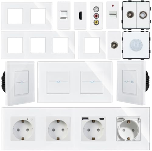 WLAN Steckdose & Touch Lichtschalter Wechselschalter Dimmer | LED beleuchtet | SmartHome | Alexa/Google Home kompatibel | Glasrahmen | LUXUS-TIME (WLAN Rollladenschalter)