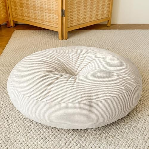 BJWU Rundes Bodenkissen, 40 x 40 cm, großes Kord, dickes Bodenkissen, Meditationskissen für Erwachsene, dekorative runde Kissen für Yoga, Wohnzimmer, Balkon und Outdoor-Tatami (gebrochenes Weiß)