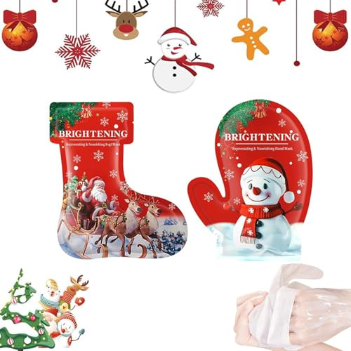 Maschera Idratante Piedi+Maschera Mani Guanti,Maschera per Mani,Maschera Piedi Esfoliante,Maschera Mani Natale,Maschera Mani Idratante Alla Niacinamide Natale,2PC