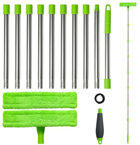3.82M Window Cleaning Kit with Long Handle 2-in-1 Squeegee & Scrubber | Window Squeegee Cleaner Tool Kit for Streak-Free Glass Cleaning Equipment