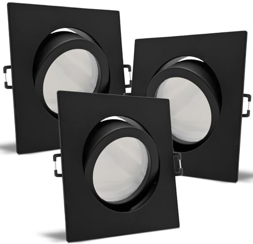 trendlights24 Carree-C LED Einbaustrahler dimmbar flach 230V Schwarz 3x Set | ultra flach, Einbautiefe 35 mm, Spots, 5W, Warmweiß, 3000k, austauschbar, Decken Einbauleuchte, Schwarz, eckig, schwenkbar