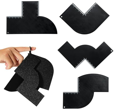 Ryetvok Set di 4 biglietti da barbiere, strumento per modellare l'attaccatura dei capelli con carte stile T/S/L/M, accessori riutilizzabili in PVC per tagliare i capelli, modello di miglioramento