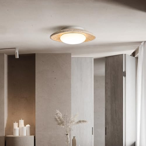 YUPIN Lampada Da Soffitto In Travertino Giallo Naturale Plafoniera Giapponese Wabi-sabi Per Corridoi Lampada Da Soffitto Nordico E27/G9 Color Crema Per Cucina Ingresso Corridoio(C)