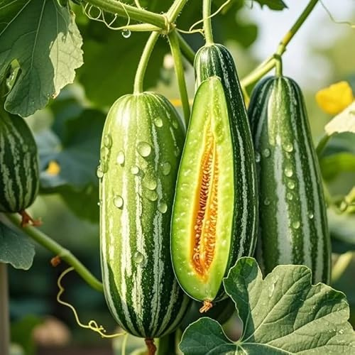 Mixrug Orangic Horned Melon Seeds for Planting Outdoor, 200pcs Horned Honey Melons Fruit Seeds Non-GMO Heirloom Banana Melon Cucumber Fruits Plants, Delicious Juicy Plants in Your Home Garden