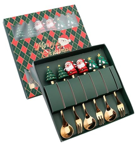 BEALIFE Set esclusivo di forchette e cucchiai natalizi in acciaio inossidabile splendidamente progettato per le riunioni delle feste. Set di cucchiaini da