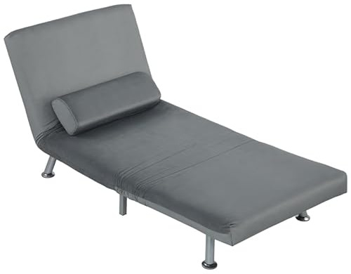 VSOGA Fällstol med sängfunktion – vikbar relaxfåtölj i sammetsoptik, justerbart ryggstöd, 75 × 70 × 75 cm, grå
