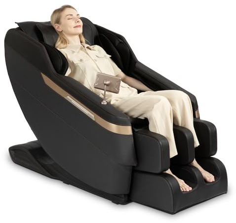 Real Relax Ganzkörper-Massagesessel,Zero-Gravity Shiatsu Massage Chair Recliner mit Fußmassage,Bluetooth und großem Touchscreen,Schwarz