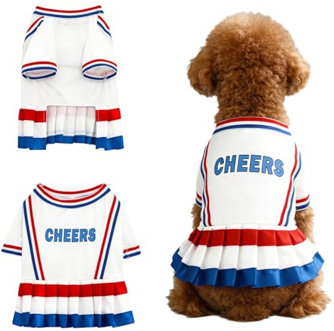 TiaoBug Hund Cheerleading Kostüm Haustier Cheer Uniform Kleid für Football Party Themenveranstaltungen Weiß S