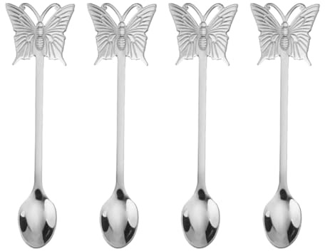 Hohopeti Set 4 Cucchiai da Dessert in Acciaio Inossidabile 304 Manico, Paletta per Insalata e Dessert, Design Creativo a Farfalla, Adatti per Casa, Ristorante e Negozi di Tè
