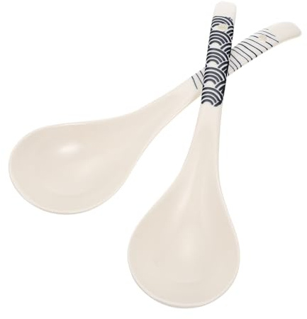 EXAOMBLE 2 Stück Keramik Suppenlöffel Beige Praktische Reislöffel Bruchsicher und Schonend für Beschichtete Oberflächen zum Servieren von Suppe