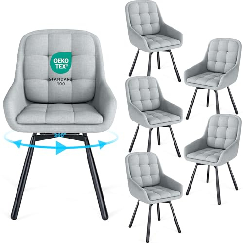 JIJIAN Esszimmerstühle Drehbar 6er Set mit Armlehnen, 360°Drehbar, Polsterstühle mit Metallbeinen, Drehstuhl Esszimmer, Küchenstuhl Drehbar, für Wohnzimmer, Schlafzimmer, Küche, Hellgrau