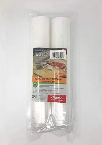 Reber Sacchetti Goffrati 6725A per sottovuoto, 30x600 cm, 105 micron, anti-UV, 2 rotoli, trasparente