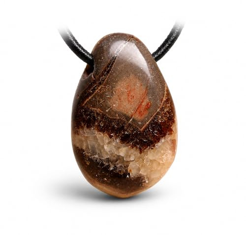 Budawi® Septarien Anhänger | gebohrter Trommelstein Edelstein | Naturstein mit Lederband