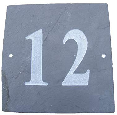 NATURAL GREY SLATE HOUSE DOOR NUMBER 6 x 6 DEEPLY ENGRAVED NATURAL SURFACE SIGN PLAQUE HOUSE WARMING GIFT (12)