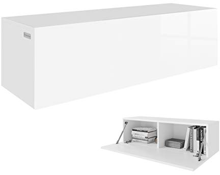 RODRIGO TV Lowboard Hängeboard Board Schrank mit Hochglanz 105 cm Länge (korpus matt weiß + Front weiß Hochglanz)