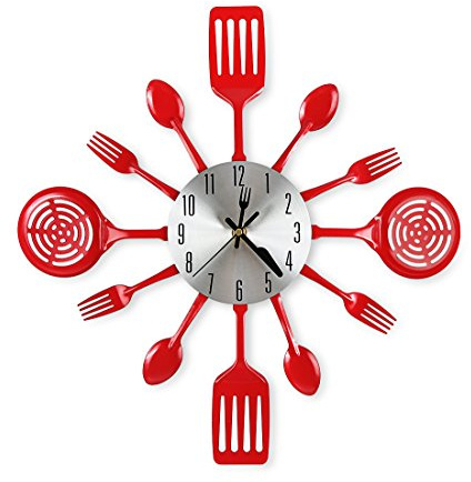 CIGERA Reloj de Pared de Cocina de 16 Pulgadas con Esfera de Tenedor y Cuchara, Movimiento silencioso y Funciona con Pilas, Gran decoración de Pared y Regalos de inauguración de la casa