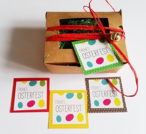 5 Ostern Osterkörbchen Osternest braun Faltbox 125 x 110 x 45 mm Hartpapier mit Fenster mit Ostergras (Motiv bunte Ostereier)
