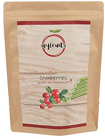 myfruits getrocknete Cranberries mit Ananassaft, 1800g, ohne raffinierten Zucker, Trockenfrüchte zum Snacken oder für Salate