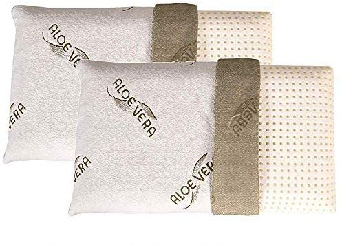 Evergreenweb - Cuscini Letto Coppia in Memory Foam 40x70 Bassi 9 cm fodera con Oli essenziali ALOE VERA Rivestimento Sfoderabile e Lavabile tessuto Morbido Traspirante 2 Guanciali per dolori Cervicali