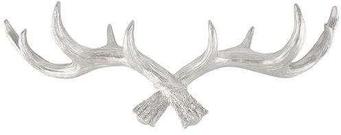 Hansmeier Geweih Kleiderhaken Garderobenhaken - Silber - Für Außen, Innen, Balkon & Garten - 49 cm - Hirschgeweih - Garderobe - Hohe Tragkraft
