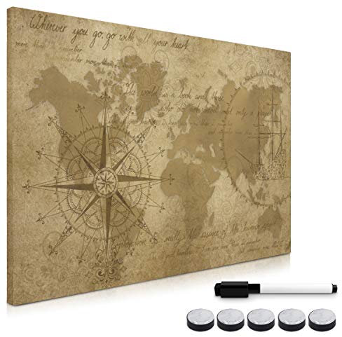 Navaris Memo Board Lavagna Magnetica 40x60 cm - Lavagnetta Scrivibile con Calamite - Bacheca Parete Cancellabile 5 Magneti 1 Pennarello - Mappamondo