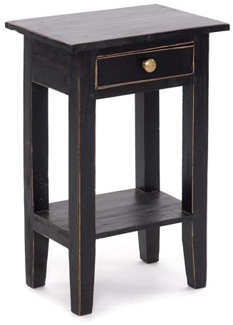 DESIGN DELIGHTS Rustikaler Vintage Telefontisch PLANTA | 52x34cm (HxB), Mahagoni Massivholz | Blumenhocker, Flurtisch, Beistelltisch, Nachtschrank mit Schublade | Farbe: 09 Voodoo - schwarz