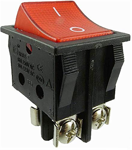 Einbau Wippschalter mit schraubkontakten, Geräteschalter, 2 polig (4pin) 16A 250~ Schwarze Schalter rot beleuchtet (5)