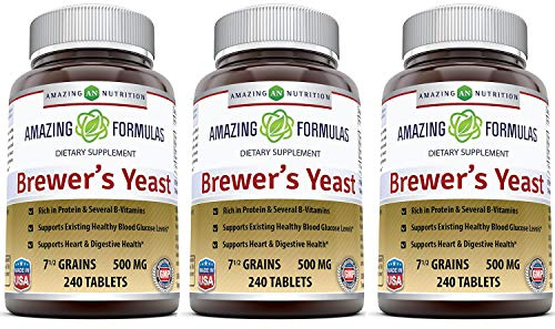 Amazing Formulas Brewers Yeast Tablets 7.5 Grain 500mg Tablets - Supports Healthy Metabolism * Promotes Heart Health (240 (3 Pack))
