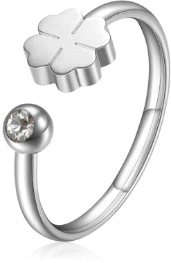 S'Agapõ Anillo de mujer de acero con símbolo trébol de cuatro hojas | Colección Click – SCK87, Universale, Metal no precioso, Cristal
