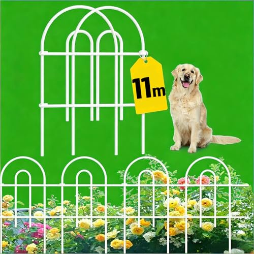 AMAGABELI 25 Panels 24in(H)×35ft(L) Decorative Garden Fence No Dig Rustproof Metal Pre-Linking Fence Panels Garden Edging Border Animal Barrier Fencing for Flower Beds Yard Patio Outdoor Decor White