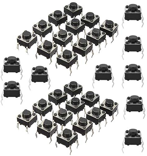 HUAZIZ 200 Stück Microtaster Mikro Schalter Tactile Drucktaster Microschalter Mini Push Button Switch 6x6x5mm 4 Stifte Schwarz