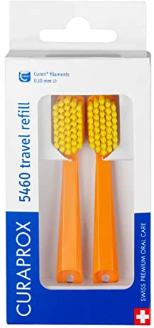 Curaprox CS 5460 Reise-Ersatz, Orange - Gelb, Swiss Made | Bürstenköpfe – für Reiseset , Ultrasanfte Plaqueentfernung