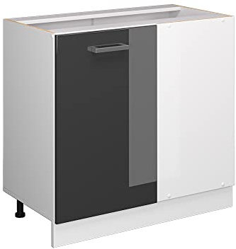Vicco Eckunterschrank R-Line, Anthrazit Hochglanz, 86 cm | Verbindet zwei Küchenseiten · Ohne Arbeitsplatte · Höhenverstellbare Füße · 1 Tür · Großer Innenraum ✓