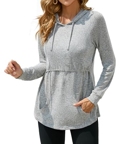 Sosolism amningstoppar vinter amning pullover huvtröja långärmad moderskap tröjor för kvinnor graviditet tröja, Ljusgrå, M