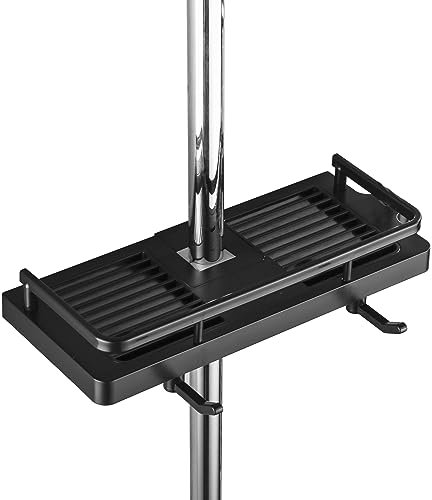 DUFU Estante de Ducha Sin Perforar de Baño para Riel de Ducha Colgantes Soportes de Accesorios de Ducha con Hebilla de Duchas,Dos Gancho y Soporte Organizador Apto para Riel 21-25mm Una Pieza Negro