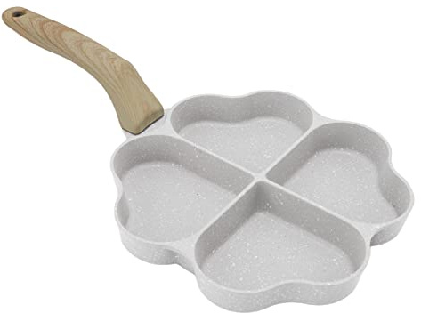 Jenngaoo 4-Cup Nonstick Heart Shaped Egg Frying Pan for Omelette, Pancake, Crepes - Aluminium Induction Hob & Gas Stove Compatible Breakfast Skillet