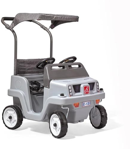 Step2 Side-by-Side Push Around SUV, Kids Push Car, 2 Seats, Stroller Substitute, Includes Seat Belts & Horns, Made of Durable Plastic, Max Weight 100 lbs., for Toddlers 1.5-5 Years Old, Gray