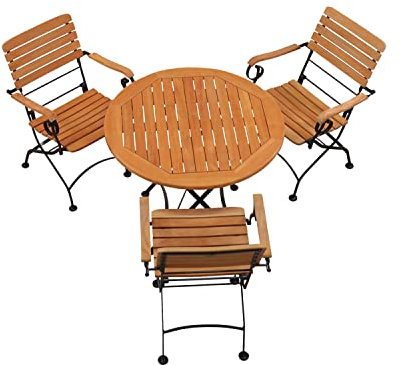 Kai Wiechmann Teak Sitzgruppe 3 Stühle 1 Tisch rund 90 cm klappbar Premium