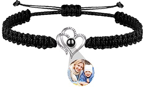 ASD Jewerly Personalisierte Doppel Herz Armbänder Silber Foto Armbänder Für Frauen Kundenspezifische Projektion Armbänder Mit Bild Innen Geburtstagsgeschenke Weihnachtsschmuck Für Mama