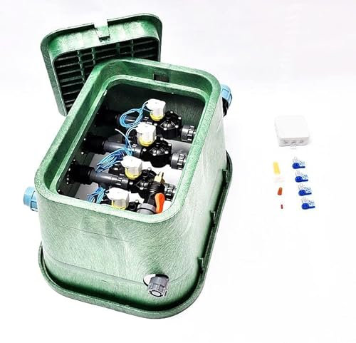 Plug&Rain Ventilbox mit 4 RPE Gleichstrom Magnetventilen (4 Zonen) für 32 mm PE-Rohr Bewässerung, 24V DC