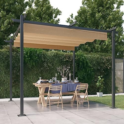 PURADAY Pavillon mit Ausziehbarem Dach 3x3 m Taupe Gartenpavillon Pergola Terrassenü Berdachung Freistehend für Familientreffen Und Verschiedene Outdoor-AktivitäTen Verwendet Werden