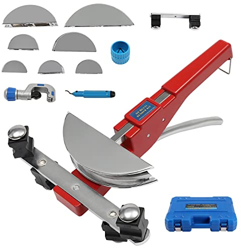 Rohrbieger Manuelle Rohrbiegemaschine 6-22mm Biegewinkel bis 90° Rohrbiegewerkzeuge Satz inkl. Biegemaschine, Rohrschneider, Entgrater (Rot und Silber)