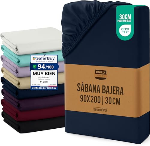 Utopia Bedding - Spannbettlaken 90x200cm Bis 30 cm - Marineblau