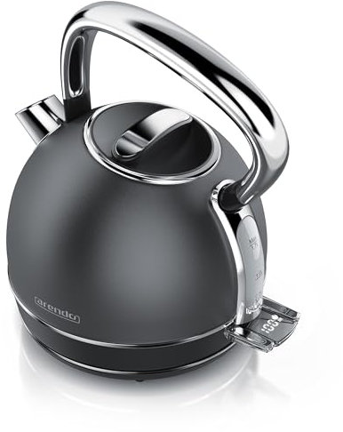 arendo Bouilloire théière Vintage en Acier Inoxydable - Max. 2200 Watts - capacité 1,7 litres - Affichage LED - Fonction Maintien au Chaud - Filtre Anti-calcaire remplaçable - Cool Grey