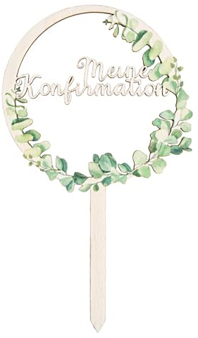Cake Topper Konfirmation: Tortendeko aus Holz, Caketopper Eukalyptus, Tortenstecker, Konfirmationsdeko, Kuchendeko für Junge & Mädchen, Tortentopper, Kuchedekor, 20 x 12 cm