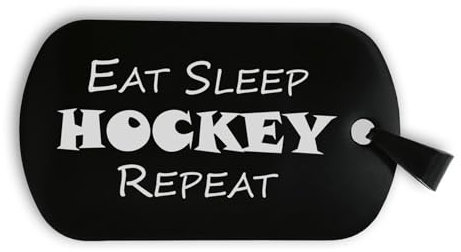 Lauthings Schlüsselanhänger mit Aufschrift Eat Sleep Hockey Repeat, Militär-Stil, Erkennungsmarke, Edelstahl, Schwarz, Schwarz , One size