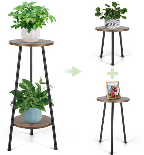 Diealles Shine Hölzern Blumenregal Pflanzenregal 2-Tier Cabrio, Pflanzenständer Indoor, Mehrstöckig Pflanzenregal für Balkon Garten Wohnzimmer Deko
